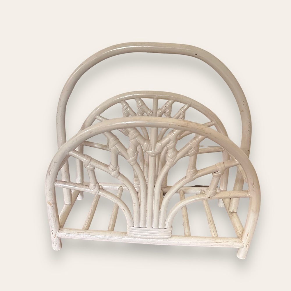 Vintage Magazine Rack Retro 1980s Bamboo and Rattan Vinyl Record Holder